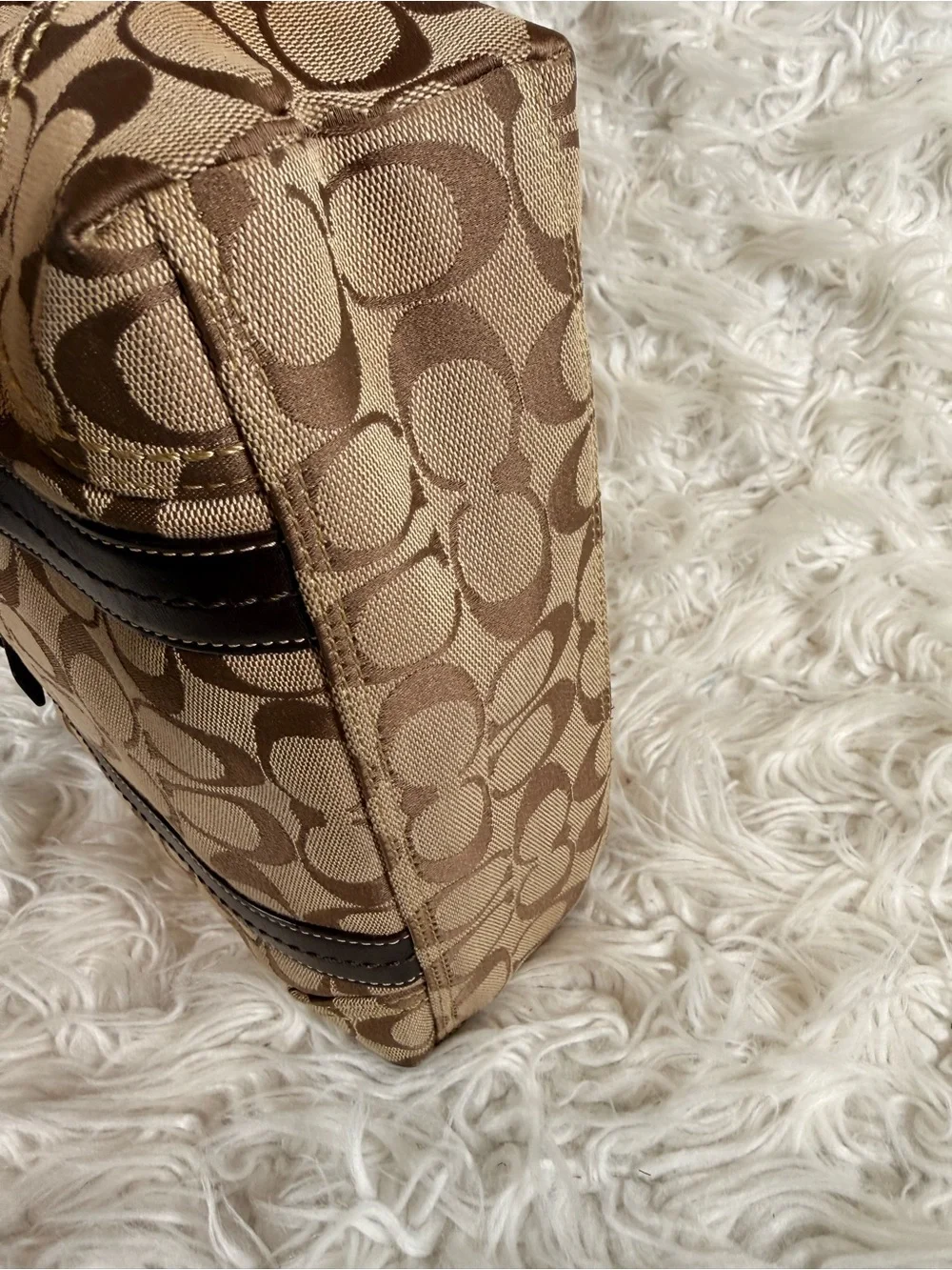 Coach Brown Signature Canvas Tote with Dark Brown Leather Trim
